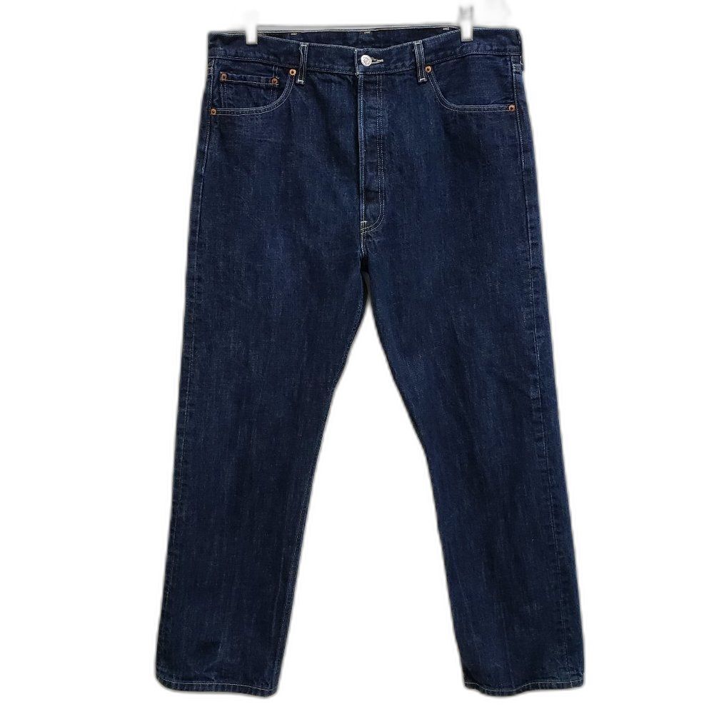 Levi's 501 Jeans Mens 37x30 Blue Cotton Denim Straight Fit Button Fly Distressed